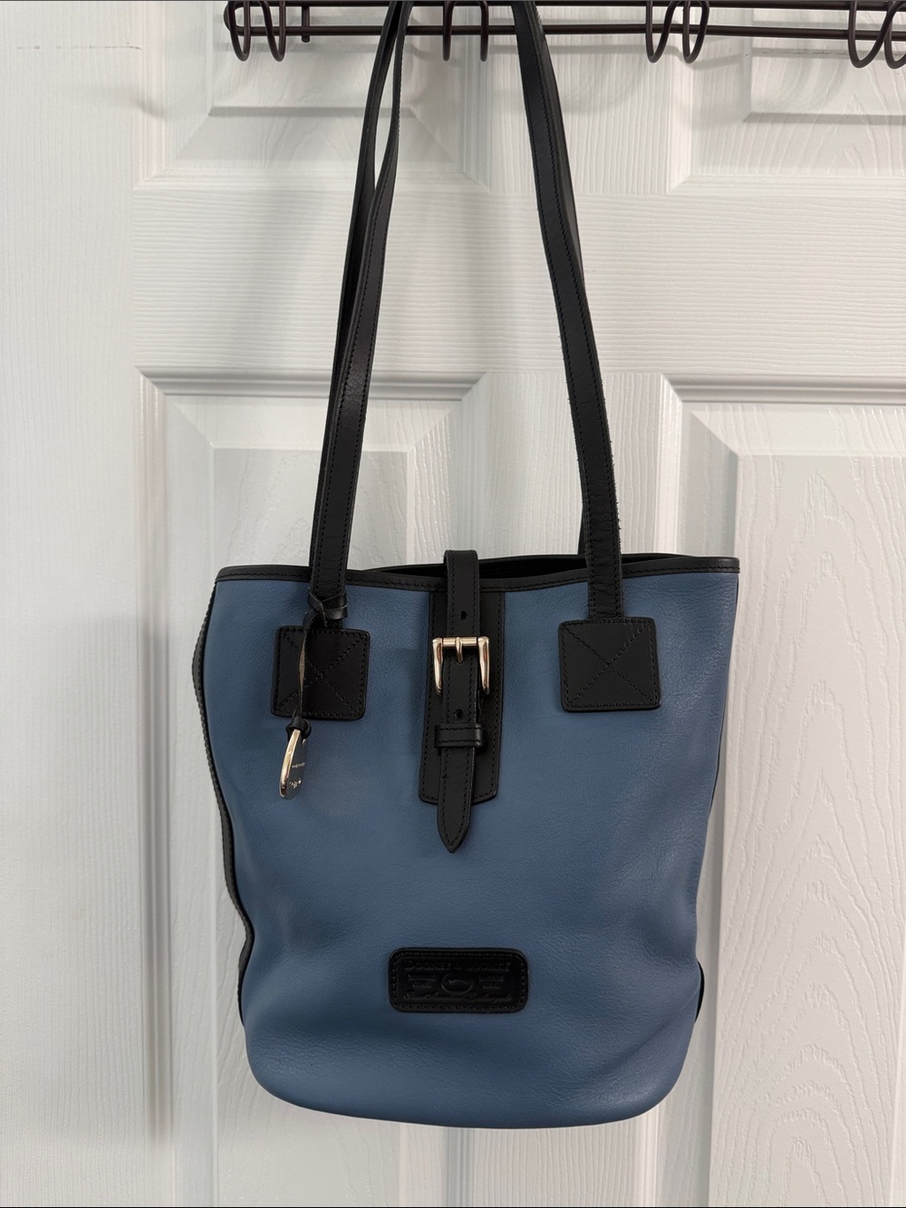Dooney & Bourke Blue Leather Shoulder Bag with Black Trim